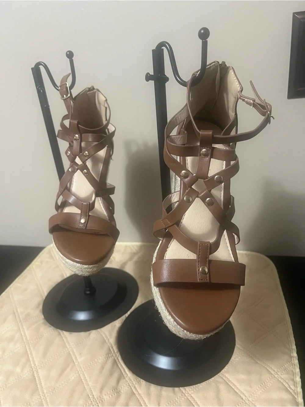 Refresh Emery Women’s Gladiator Brown Strappy Espadrille Wedge Sandals